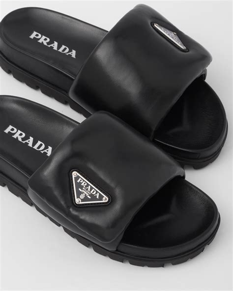 prada leather and rubber slides|Prada flat sandals.